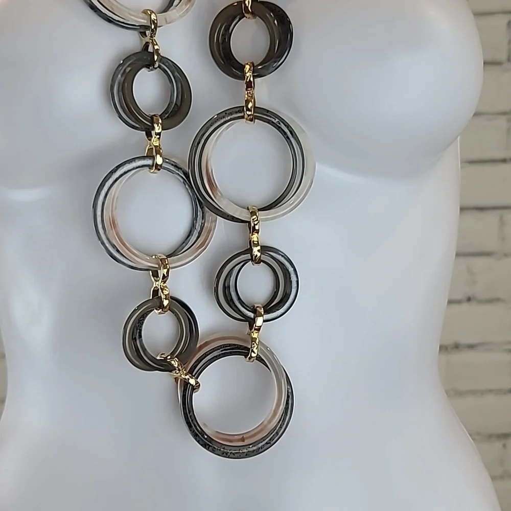 Rush by Denis & Charles Boho Chunky Circle Marbled Link Statement Necklace - NWT